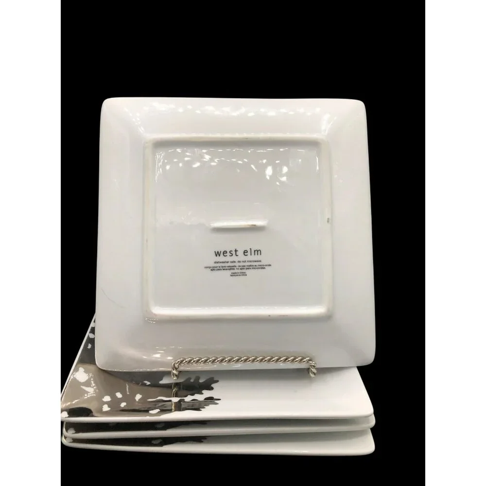 Set Of 4 West Elm Silver & White Ceramic Appetizer/Salad Plates 6